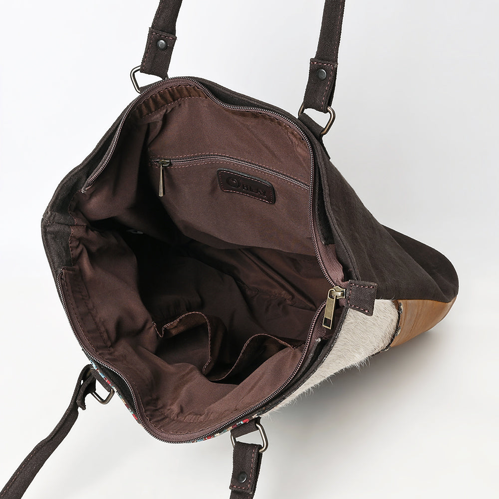 OHLAY Tote Hair On Upcycled Canvas  Genuine Leather Women Bag Western Handbag Purse