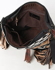 OHLAY Large Crossbody Hair On Upcycled Canvas  Genuine Leather Women Bag Western Handbag Purse