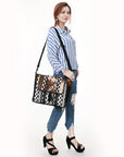OHLAY Crossbody Hair On Upcycled Canvas  Genuine Leather Women Bag Western Handbag Purse