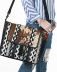 OHLAY Crossbody Hair On Upcycled Canvas  Genuine Leather Women Bag Western Handbag Purse