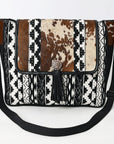 OHLAY Crossbody Hair On Upcycled Canvas  Genuine Leather Women Bag Western Handbag Purse