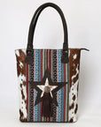 OHLAY Tote Hair On Upcycled Canvas  Genuine Leather Women Bag Western Handbag Purse