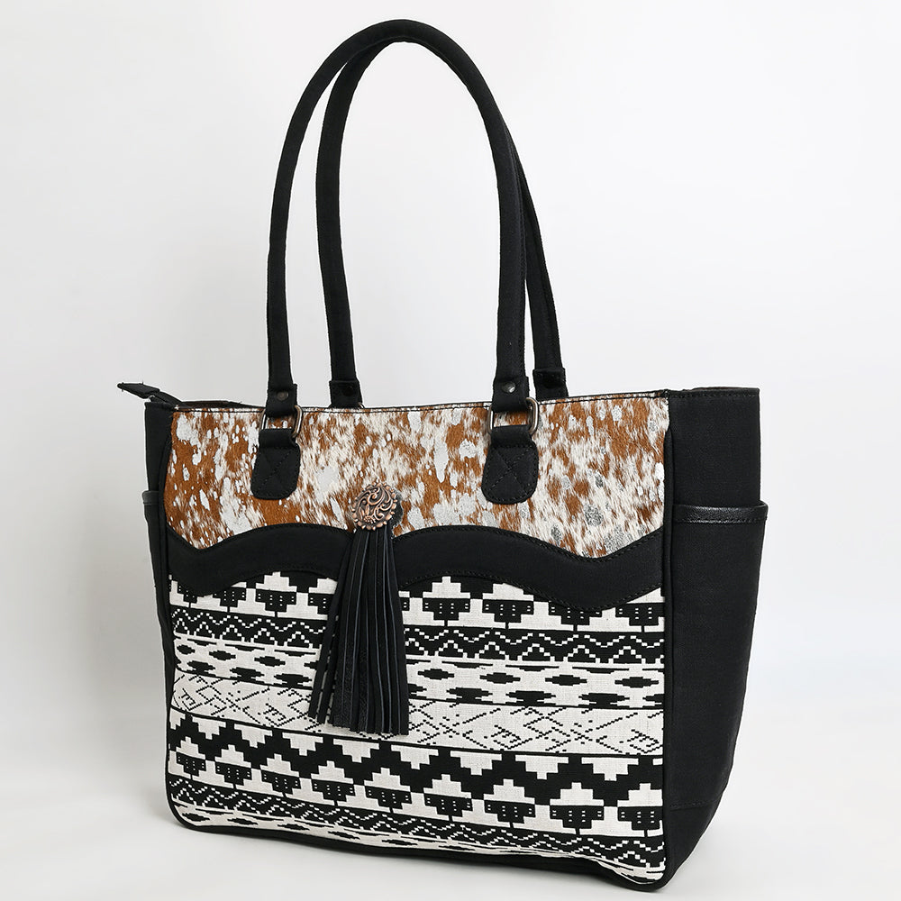 OHLAY Tote Hair On Upcycled Canvas  Genuine Leather Women Bag Western Handbag Purse