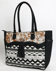 OHLAY Tote Hair On Upcycled Canvas  Genuine Leather Women Bag Western Handbag Purse