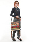 OHLAY Large Crossbody Hand Tooled Upcycled Canvas  Genuine Leather Women Bag Western Handbag Purse
