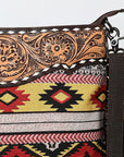 OHLAY Large Crossbody Hand Tooled Upcycled Canvas  Genuine Leather Women Bag Western Handbag Purse