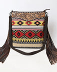 OHLAY Large Crossbody Hand Tooled Upcycled Canvas  Genuine Leather Women Bag Western Handbag Purse