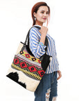 OHLAY Tote Hair On Upcycled Canvas  Genuine Leather Women Bag Western Handbag Purse