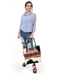 OHLAY Tote Hair On Upcycled Canvas  Genuine Leather Women Bag Western Handbag Purse