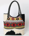 OHLAY Tote Hair On Upcycled Canvas  Genuine Leather Women Bag Western Handbag Purse
