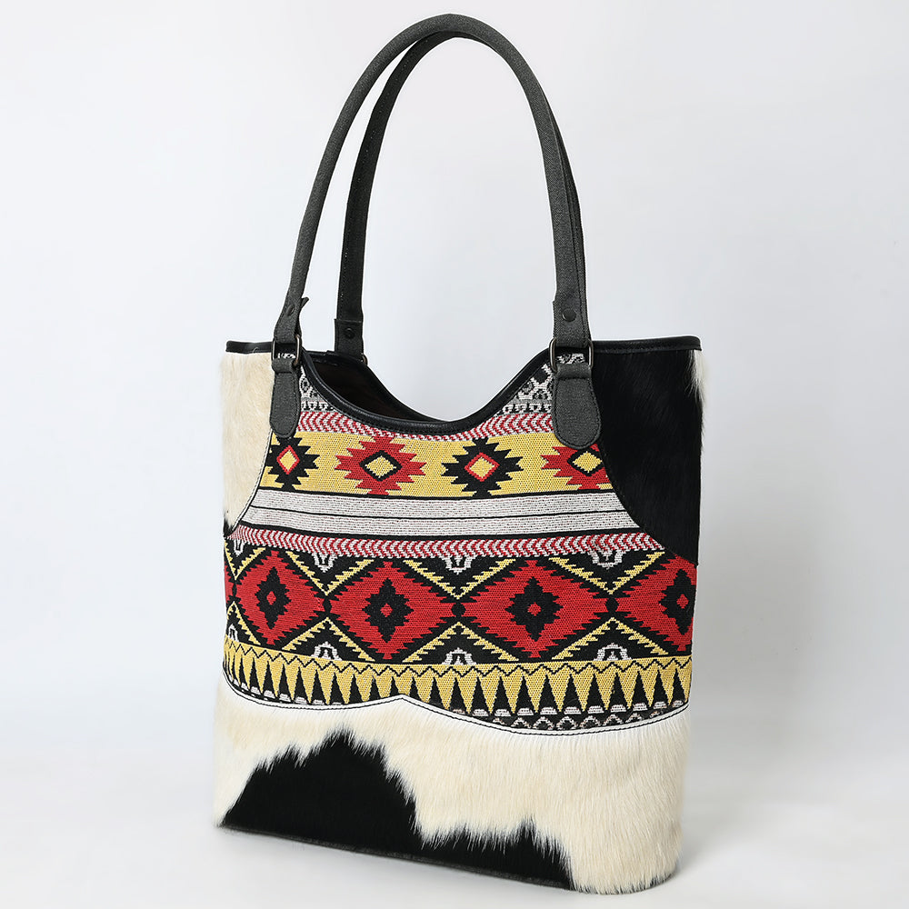 OHLAY Tote Hair On Upcycled Canvas  Genuine Leather Women Bag Western Handbag Purse