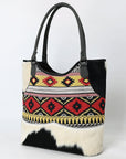 OHLAY Tote Hair On Upcycled Canvas  Genuine Leather Women Bag Western Handbag Purse