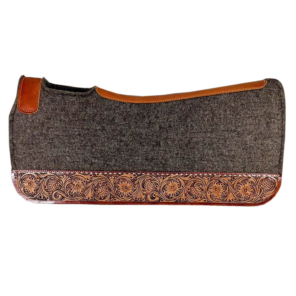 32X30 In Hilason Western Wool Gray Felt Horse Saddle Pad W/ tooled Border
