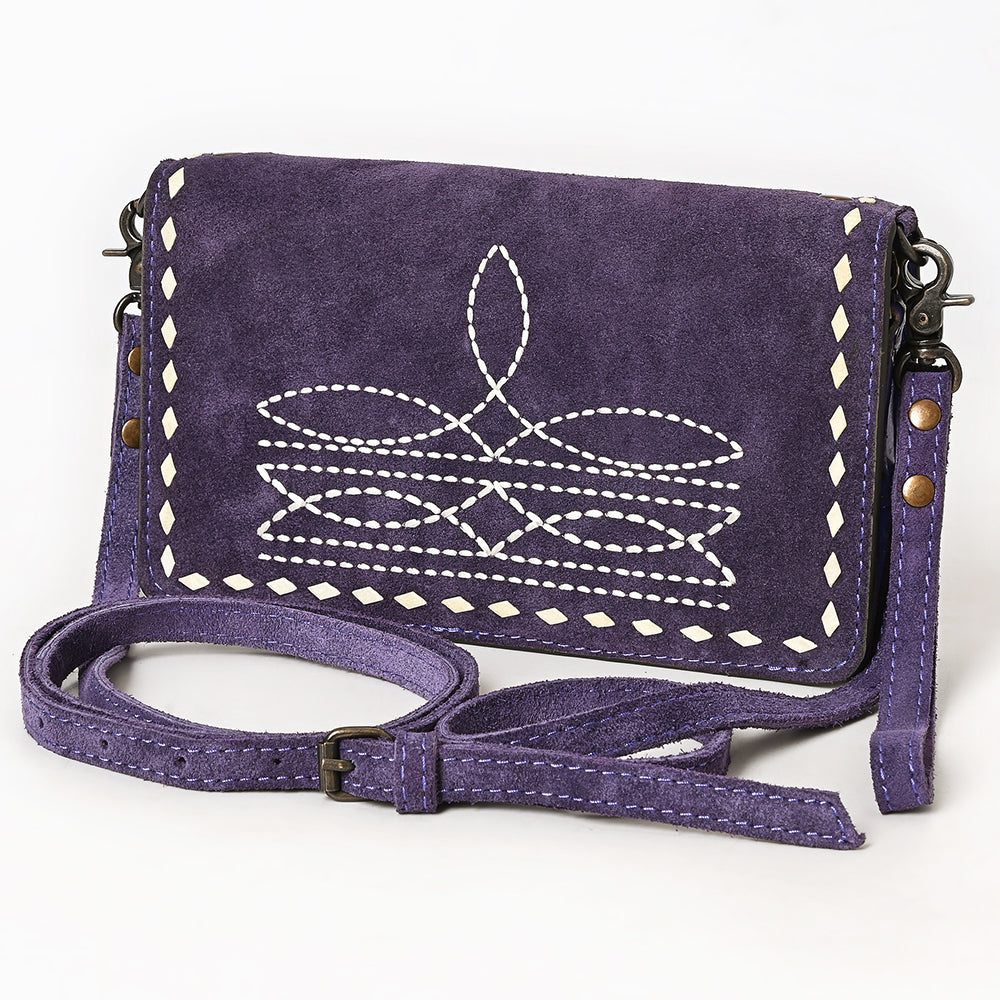 American Darling Western Small Cross Body Genuine Leather Handbag Purse Wallet Bag For Women Girls Purple