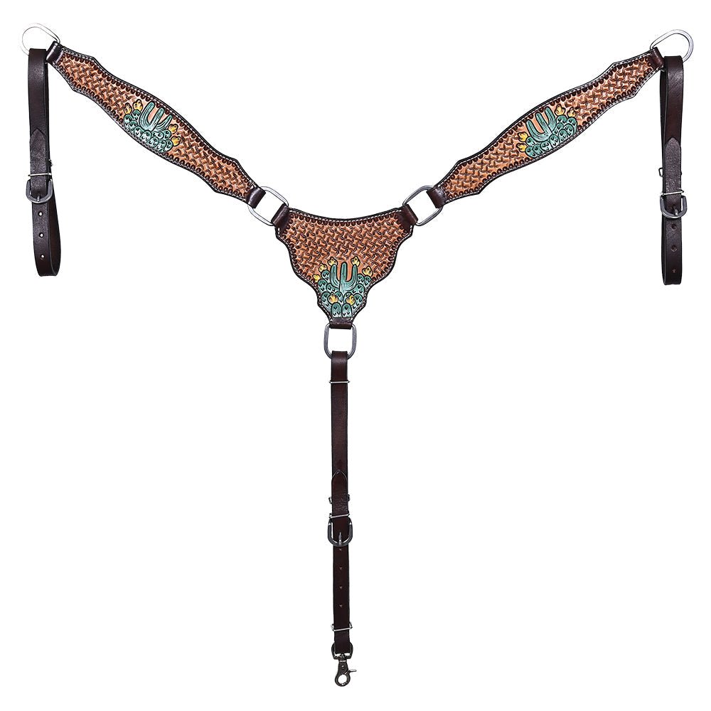 Hand-Carved Leather Western Headstall And Breast Collar Set For Training And Showing