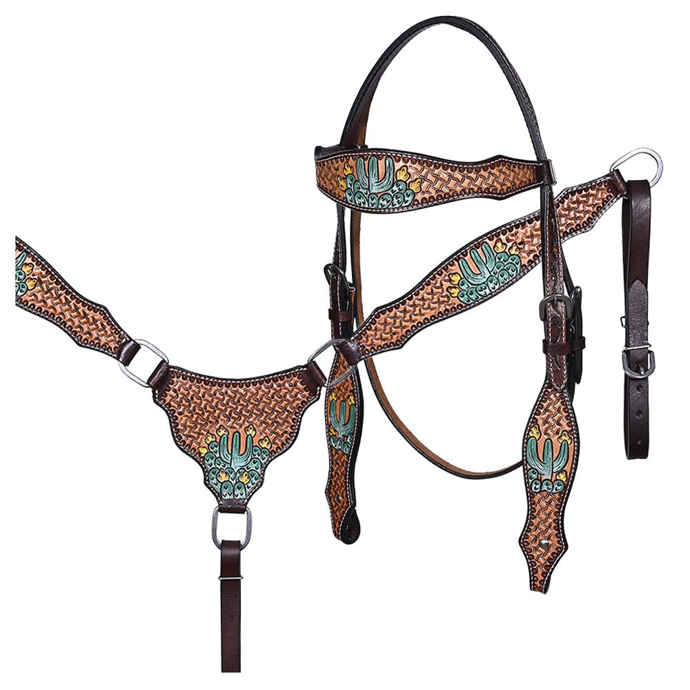 Hand-Carved Leather Western Headstall And Breast Collar Set For Training And Showing