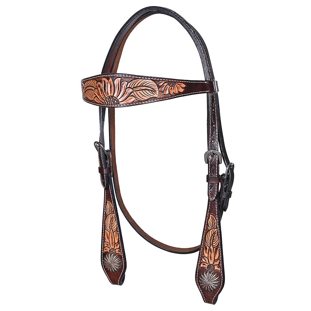 HILASON Western Horse Headstall &amp; Breast Collar American Leather Floral Carving