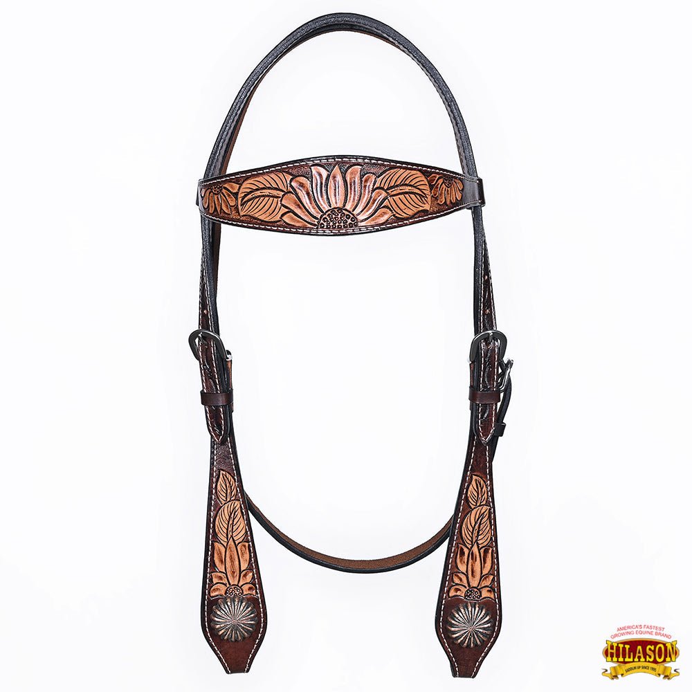 HILASON Western Horse Headstall &amp; Breast Collar American Leather Floral Carving