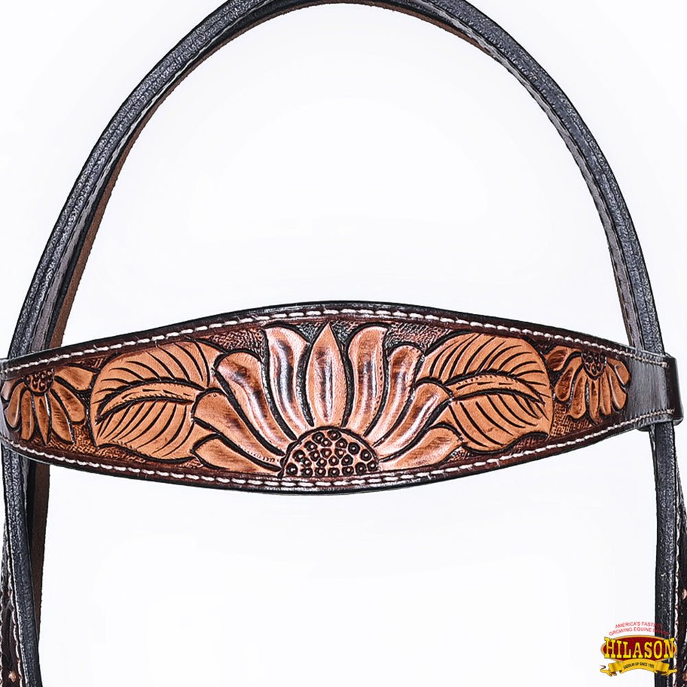 HILASON Western Horse Headstall &amp; Breast Collar American Leather Floral Carving