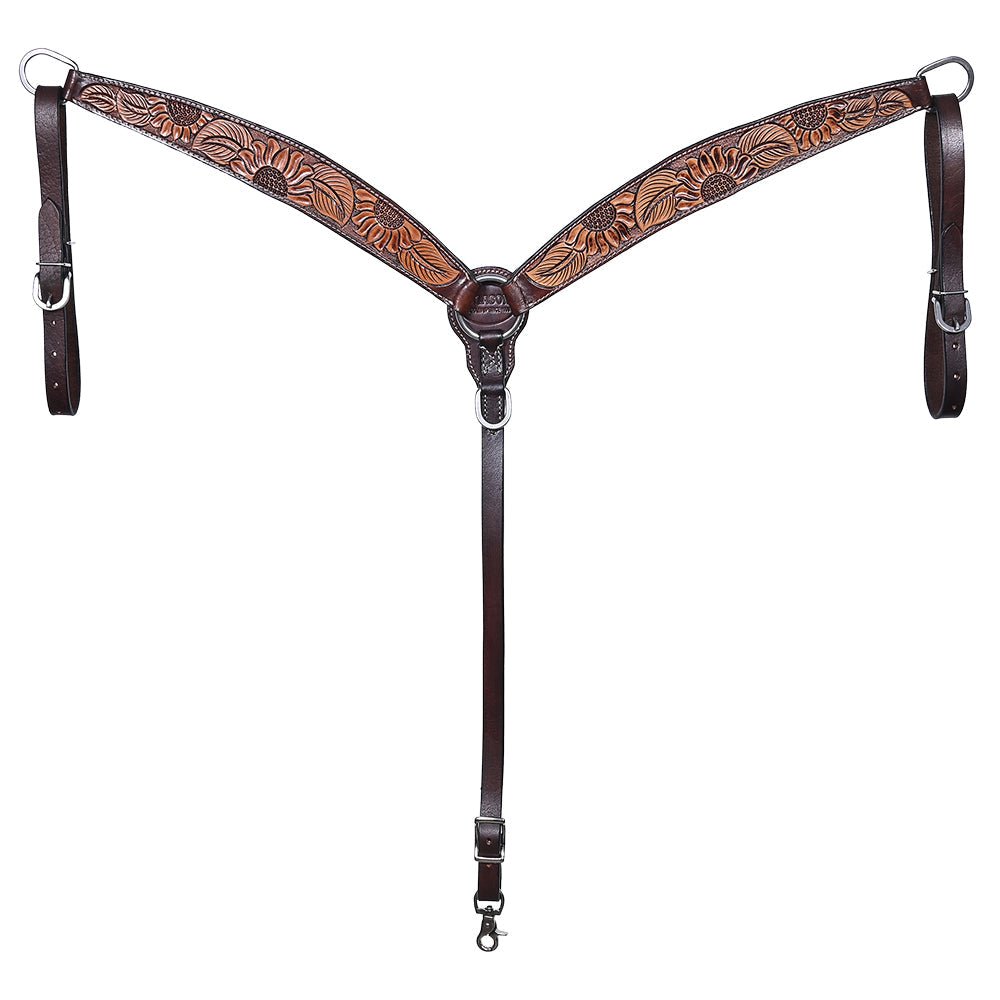 HILASON Western Horse Headstall &amp; Breast Collar American Leather Floral Carving