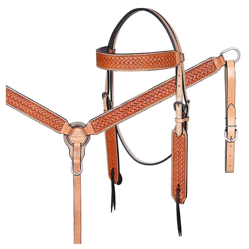 HILASON Western Horse Headstall &amp; Breast Collar American Leather Floral Carving