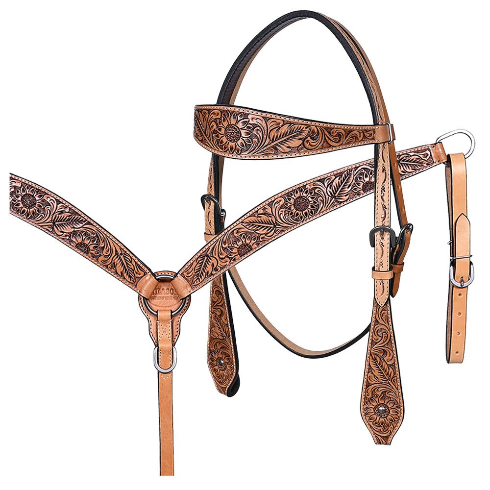 Hand-Carved Leather Western Headstall And Breast Collar Set For Training And Showing