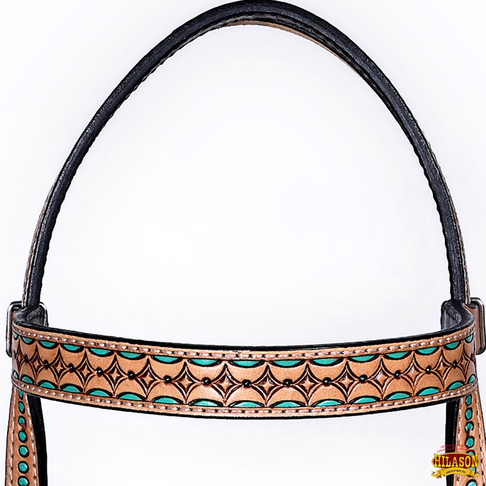 HILASON Western Horse Headstall &amp; Breast Collar American Leather Floral Carving