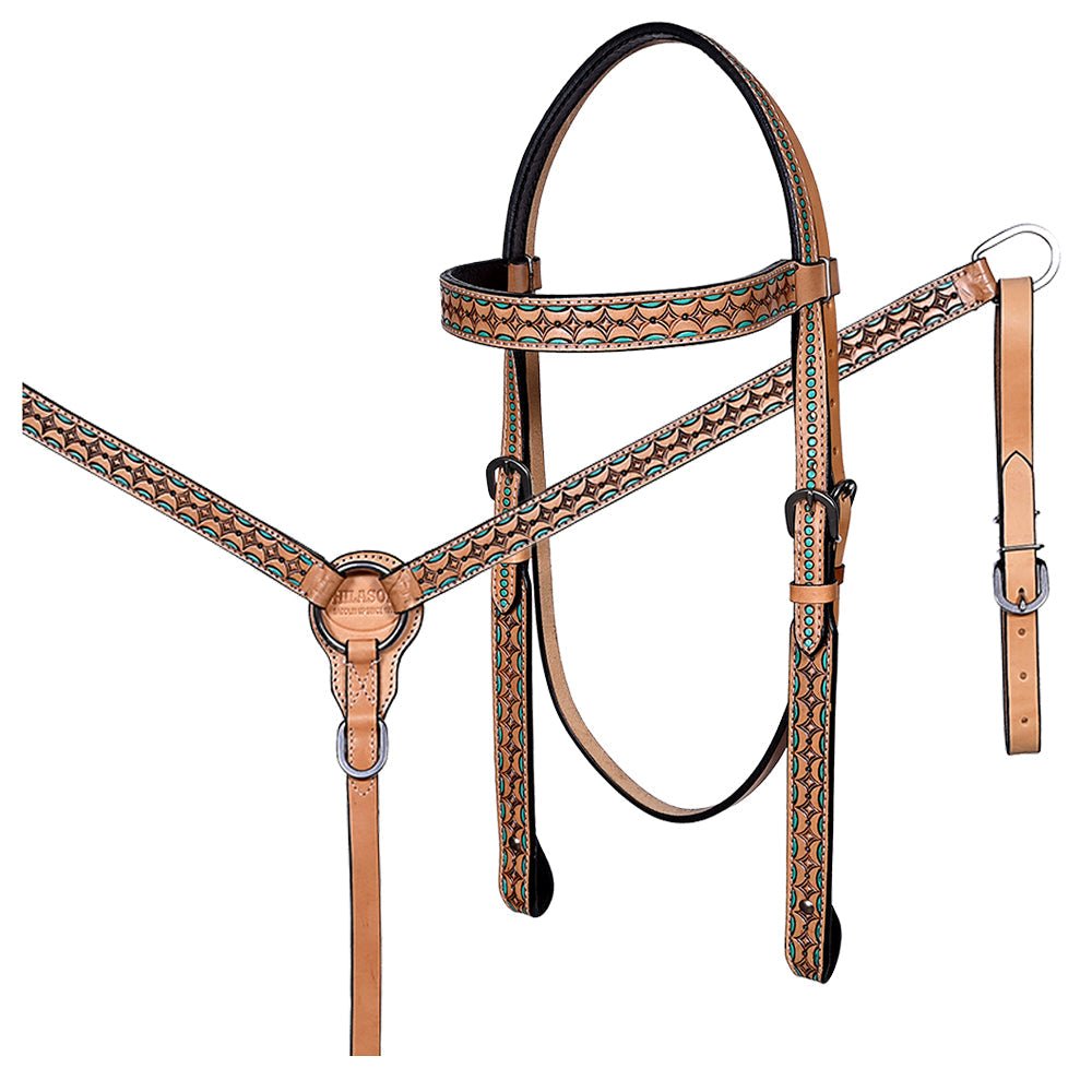 HILASON Western Horse Headstall &amp; Breast Collar American Leather Floral Carving