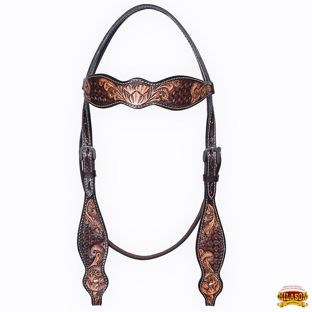 HILASON Western Horse Headstall &amp; Breast Collar American Leather Floral Carving