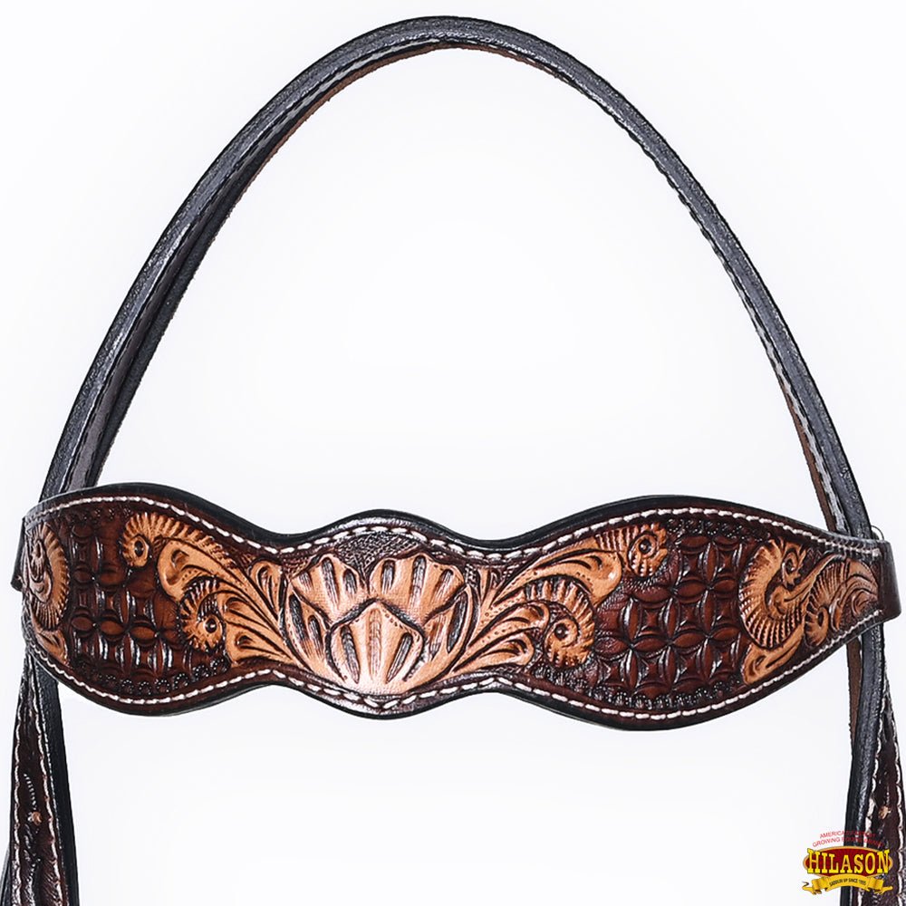 HILASON Western Horse Headstall &amp; Breast Collar American Leather Floral Carving