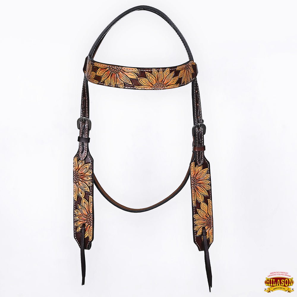 HILASON Western Horse Headstall &amp; Breast Collar American Leather Floral Carving