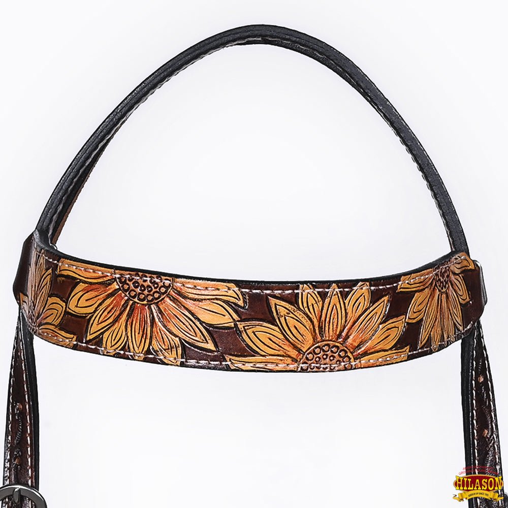 HILASON Western Horse Headstall &amp; Breast Collar American Leather Floral Carving