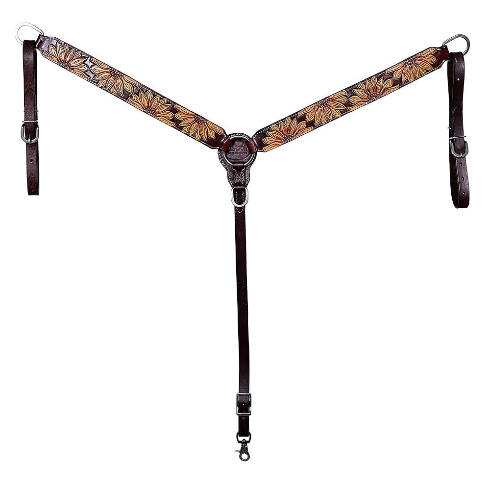 HILASON Western Horse Headstall &amp; Breast Collar American Leather Floral Carving