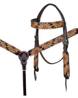 HILASON Western Horse Headstall & Breast Collar American Leather Floral Carving