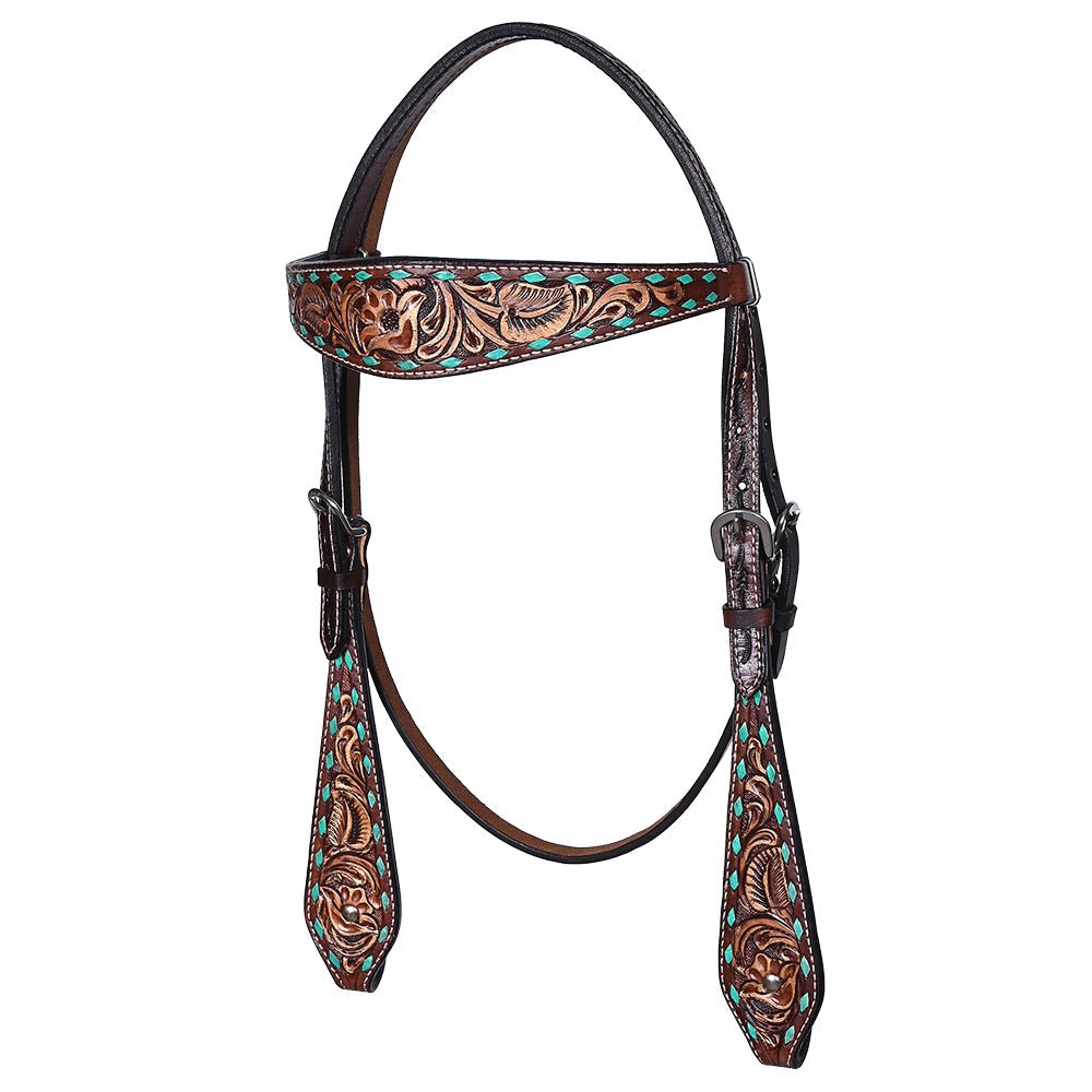 Hand-Carved Leather Western Headstall And Breast Collar Set For Training And Showing