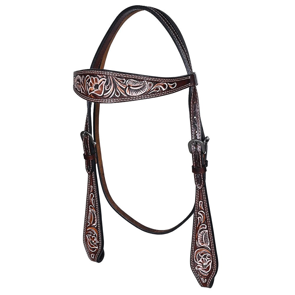Hand-Carved Leather Western Headstall And Breast Collar Set For Training And Showing