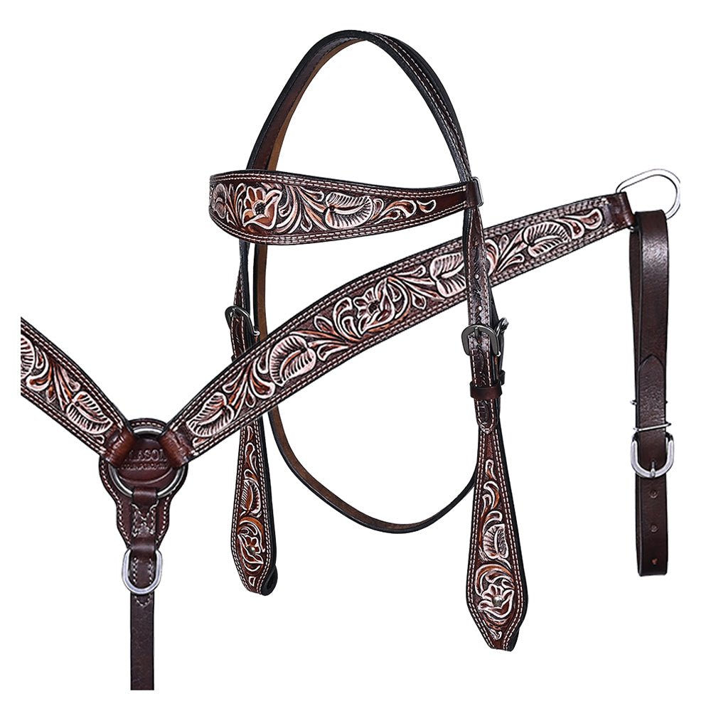 Hand-Carved Leather Western Headstall And Breast Collar Set For Training And Showing