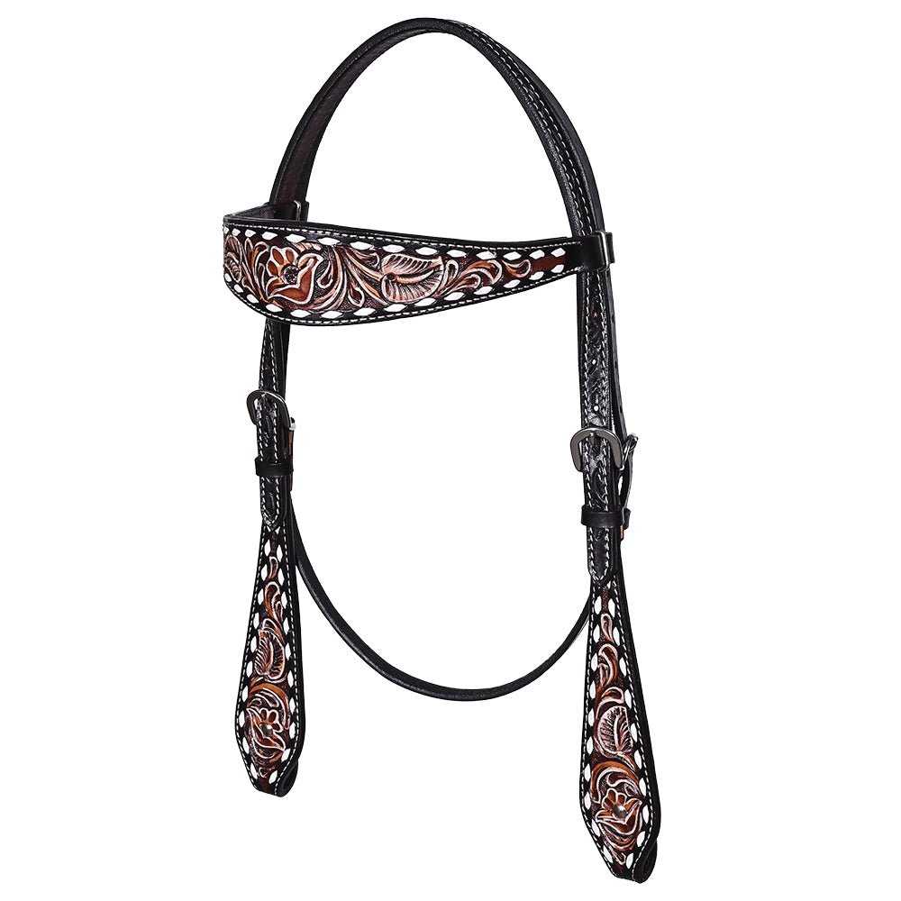 Hand-Carved Leather Western Headstall And Breast Collar Set For Training And Showing