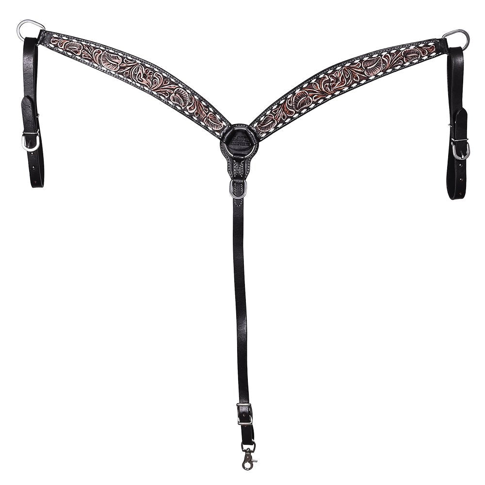 Hand-Carved Leather Western Headstall And Breast Collar Set For Training And Showing