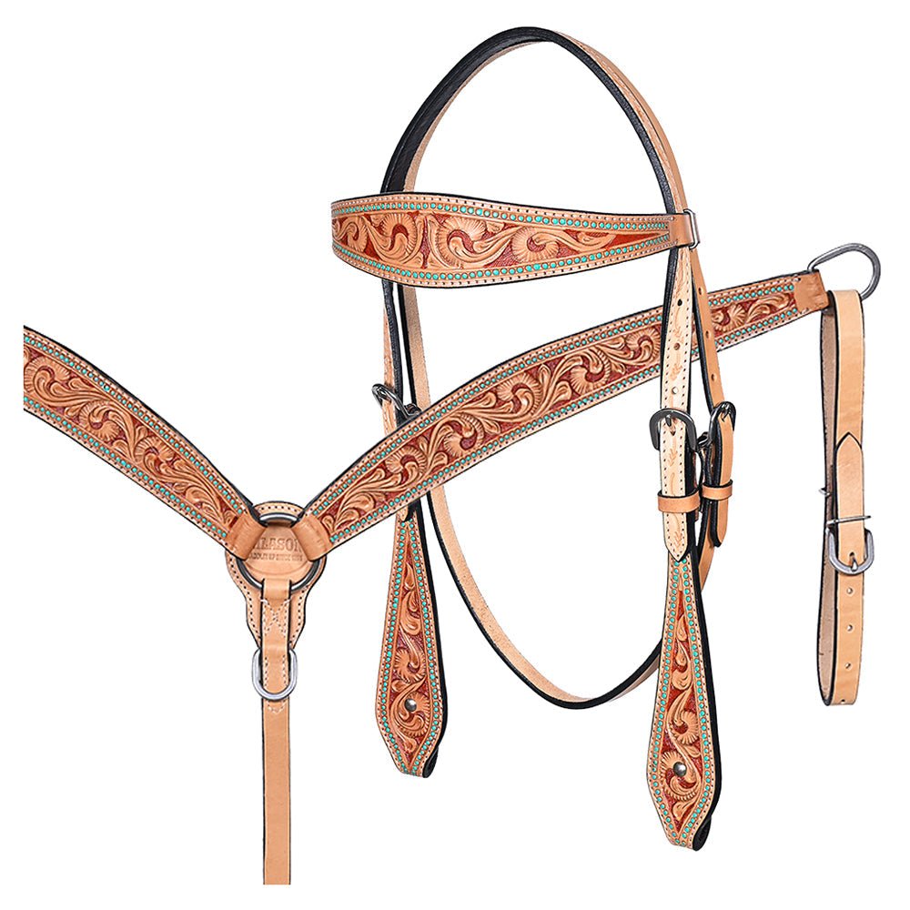 Hand-Carved Leather Western Headstall And Breast Collar Set For Training And Showing