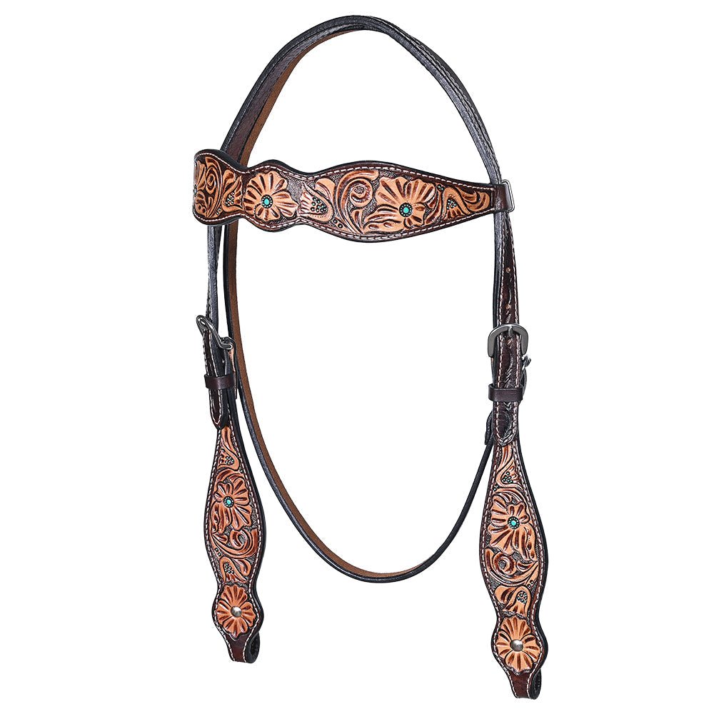 Hand-Carved Leather Western Headstall And Breast Collar Set For Training And Showing