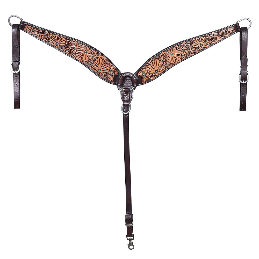Hand-Carved Leather Western Headstall And Breast Collar Set For Training And Showing