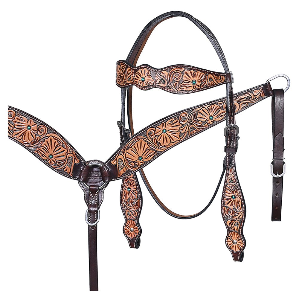 Hand-Carved Leather Western Headstall And Breast Collar Set For Training And Showing