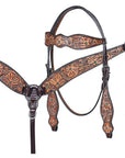 Hand-Carved Leather Western Headstall And Breast Collar Set For Training And Showing