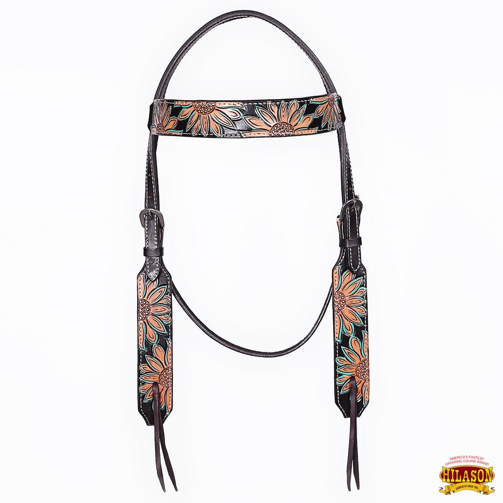 HILASON Western Horse Headstall &amp; Breast Collar American Leather Floral Carving