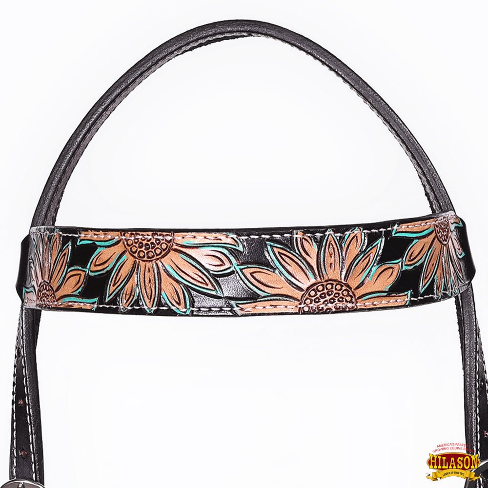 HILASON Western Horse Headstall &amp; Breast Collar American Leather Floral Carving