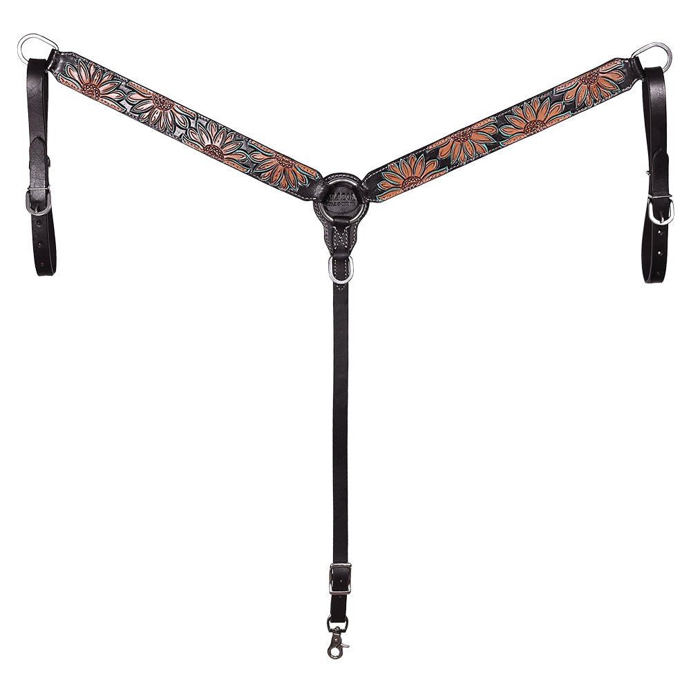 HILASON Western Horse Headstall &amp; Breast Collar American Leather Floral Carving