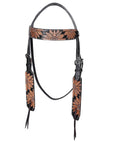 HILASON Western Horse Headstall & Breast Collar American Leather Floral Carving