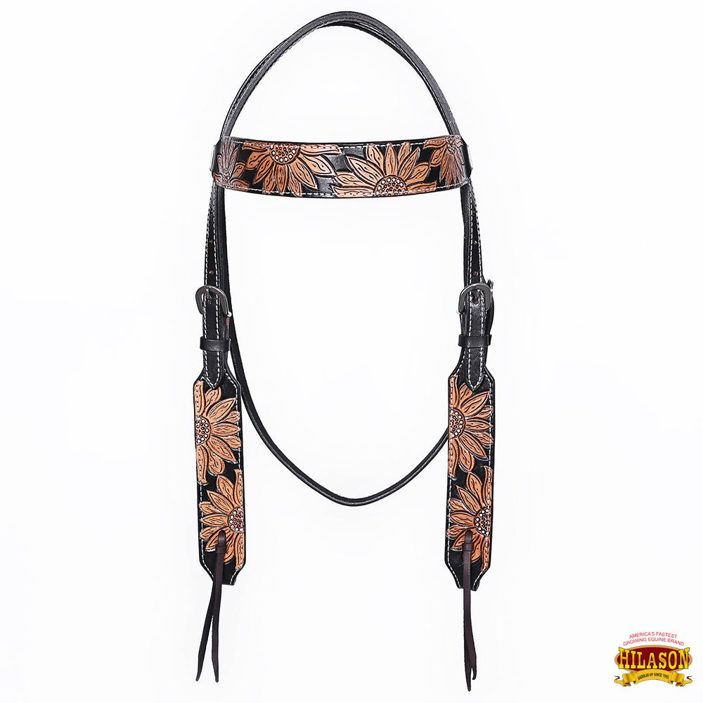 HILASON Western Horse Headstall &amp; Breast Collar American Leather Floral Carving
