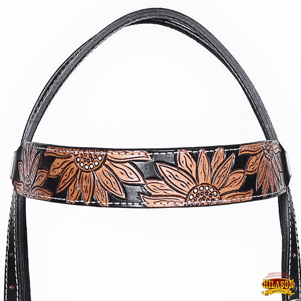 HILASON Western Horse Headstall &amp; Breast Collar American Leather Floral Carving